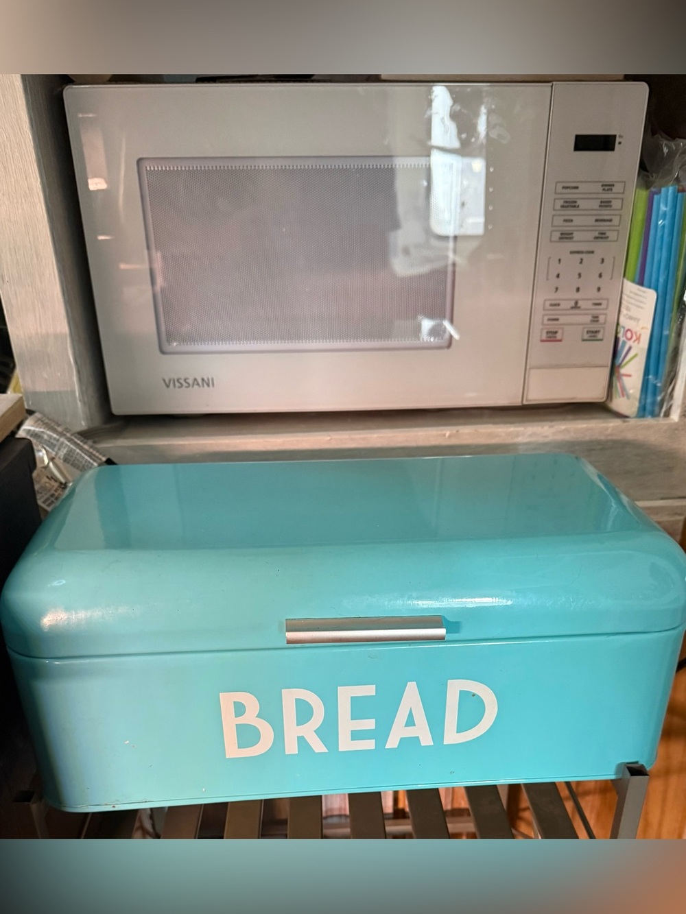 Turquoise retro vintage bread box storage tin kitchen